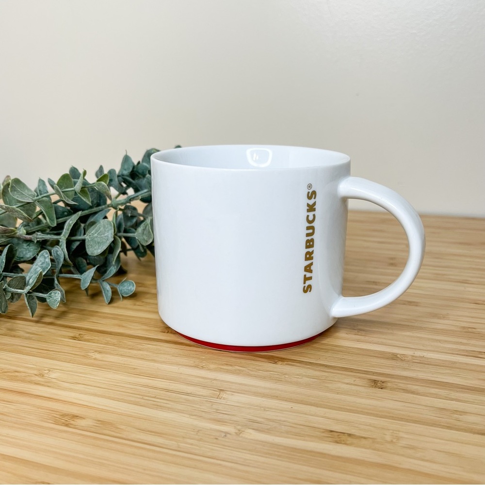 Starbucks 2012 Gold Lettering with Red Bottom Stackable Rim Coffee Tea Mug - Picture 1 of 5